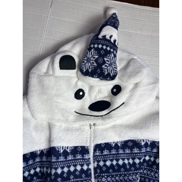Derek heart Hooded Polar Bear women L Fair Isle Jumpsuit - White& navy winter - Picture 9 of 14